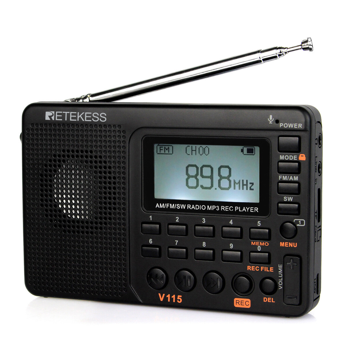 Retekess V115 Portable AM/FM/SW Radio Receiver MP3 Player Rechargeable Home Gift