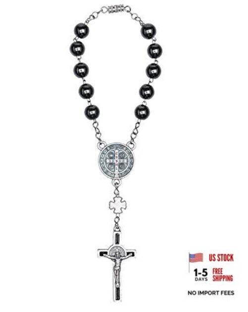 Intercession Hematite Car Rearview Mirror Medal Ornament St Benedict