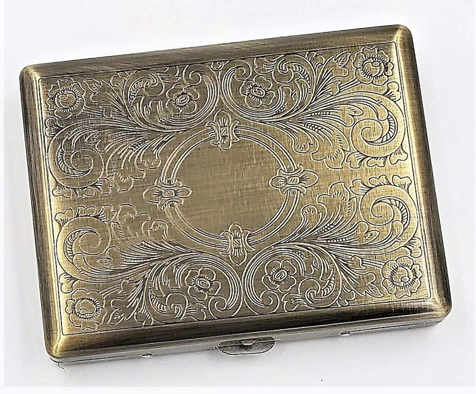 Stylish Antique Brass Cigarette Case - Holds All Sizes, Includes RFID Security