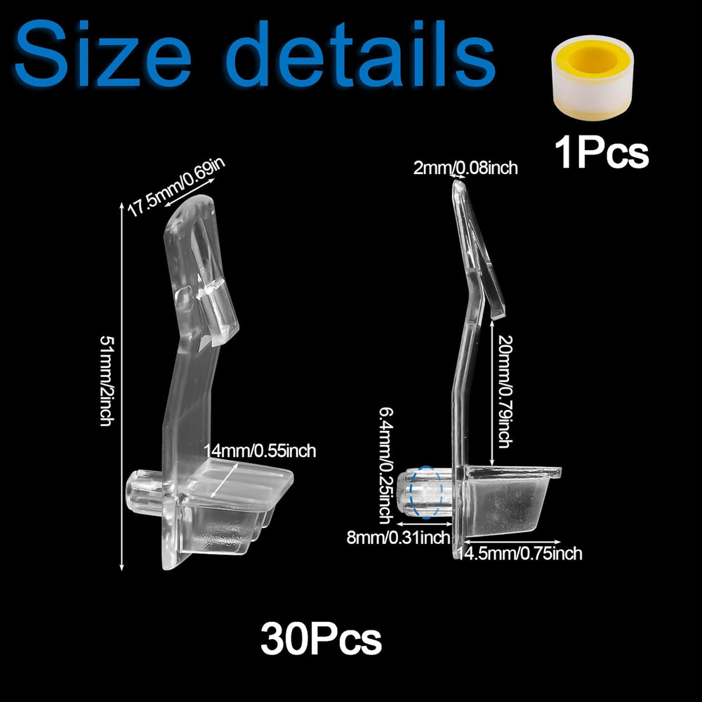 30 Pack Shelf Support Peg, Clear Plastic Locking Shelf Support Pin Clips, Cabine