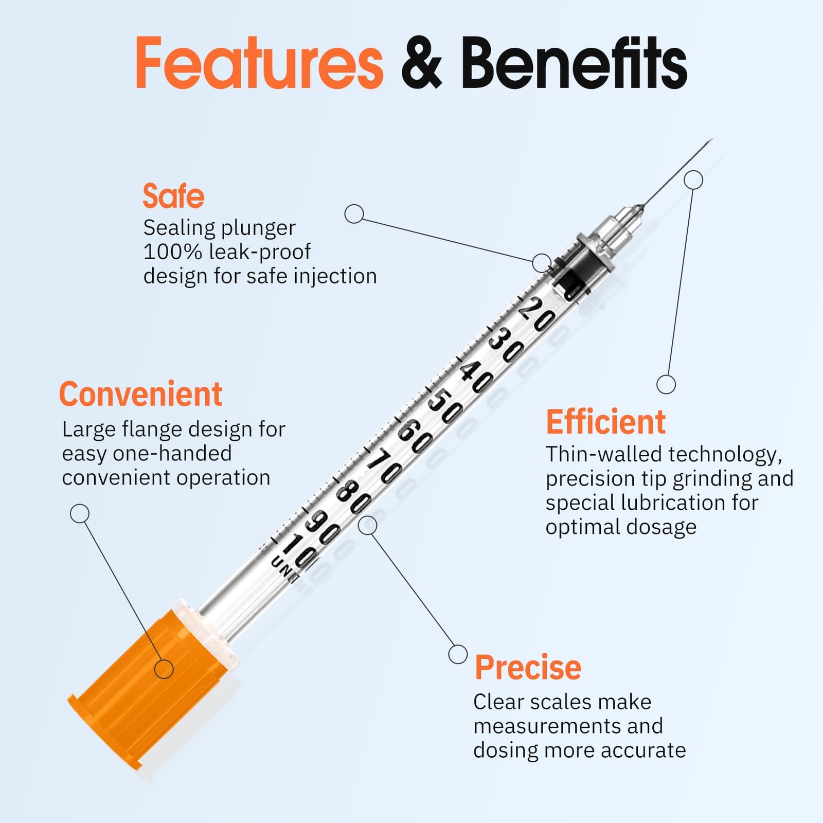 1ml 29G 1/2 Inch Syringe, Lab Syringes Individually Wrapped, Pack of 100