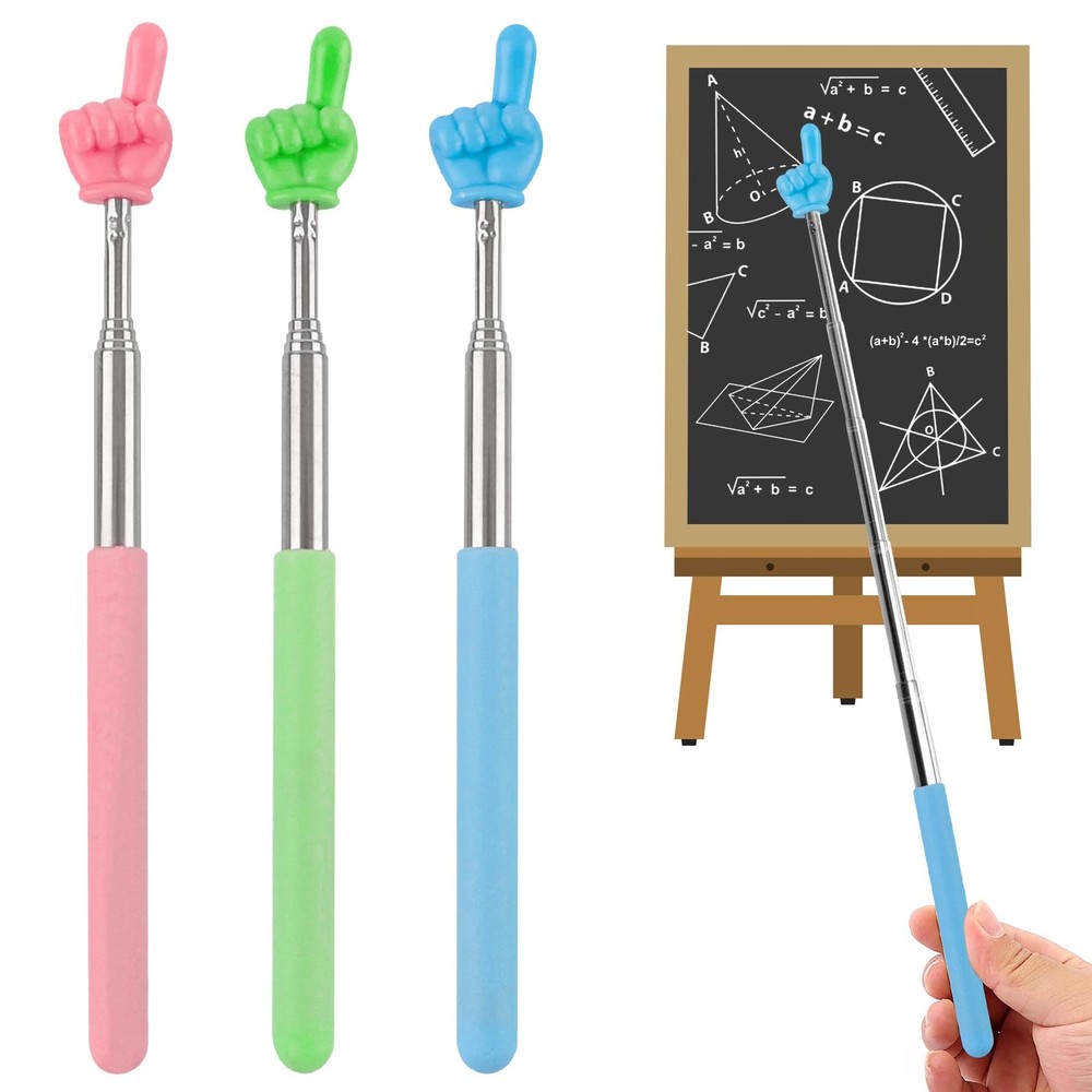 CoguZed 3 Pack Retractable Pointer Stick for Classroom, Blue+Pink+Green