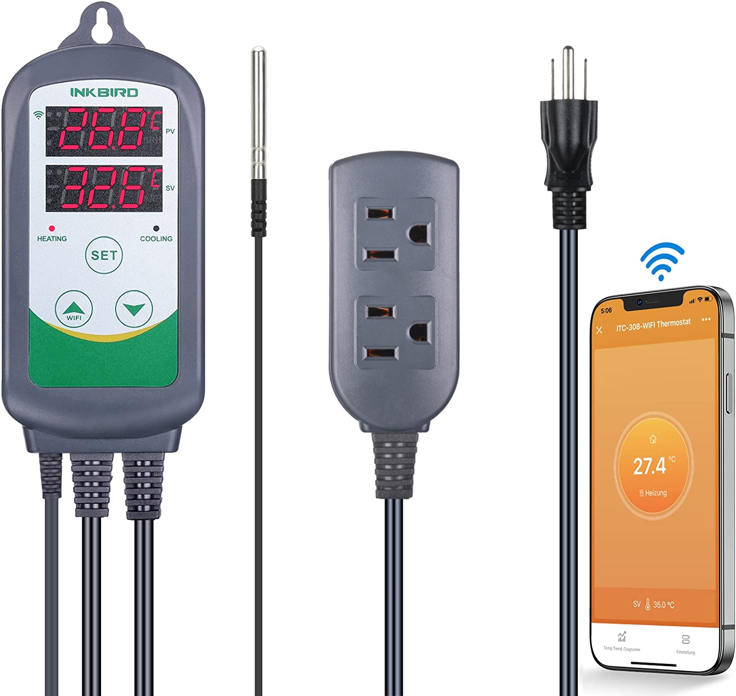 WiFi Thermostat Temperature Controller ITC-308 Seed Starter Brew Heater Cooler