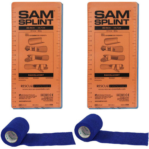 SAM Splint Combo Pack (2 Orange/Blue 36" Splints & 2 Blue Cohesive Wrap)