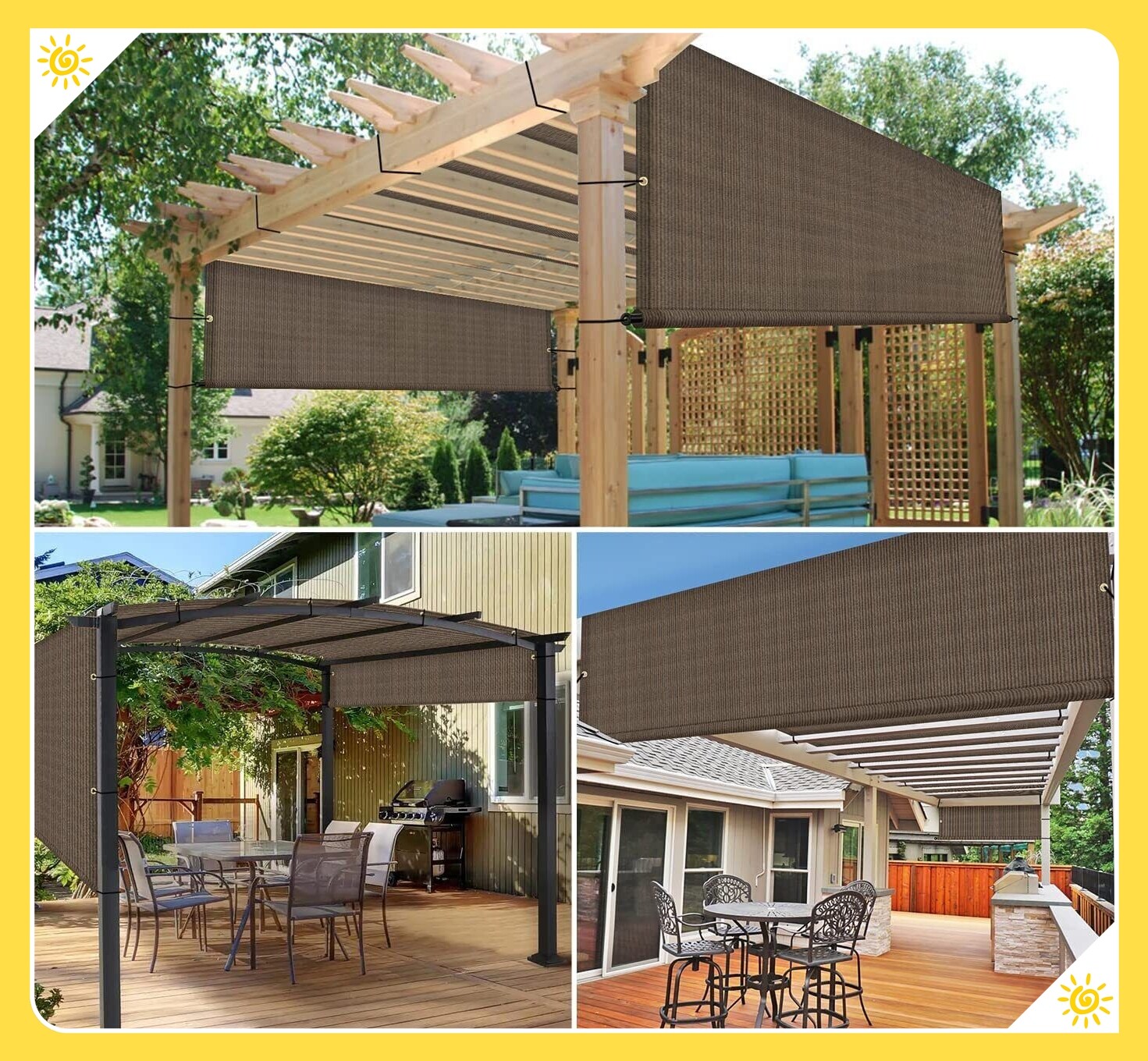 Breathable Pergola Replacement Cover Panel Canopy Shade Cover w/Rod Pocket Brown