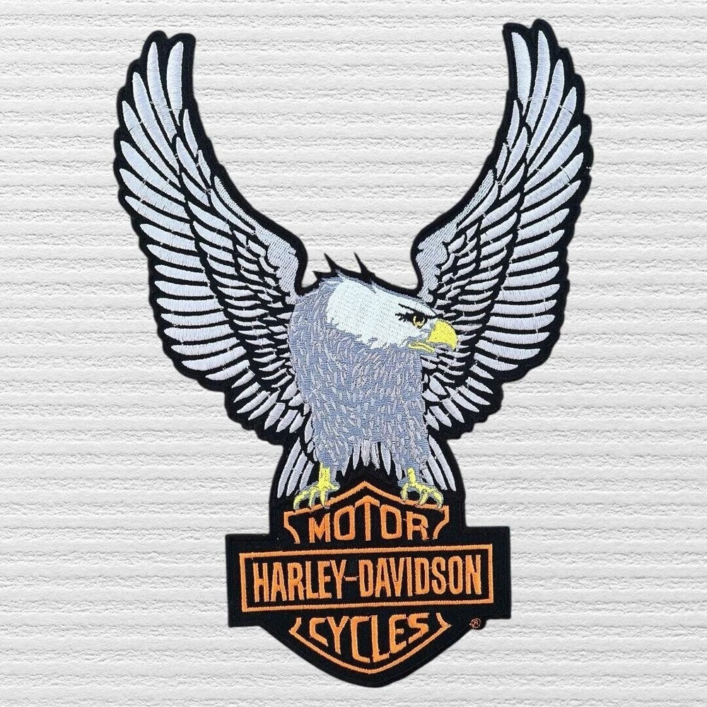 Harley-Davidson 10.25in Embroidery Silver Eagle Bar & Shield Emblem Sew-On Patch