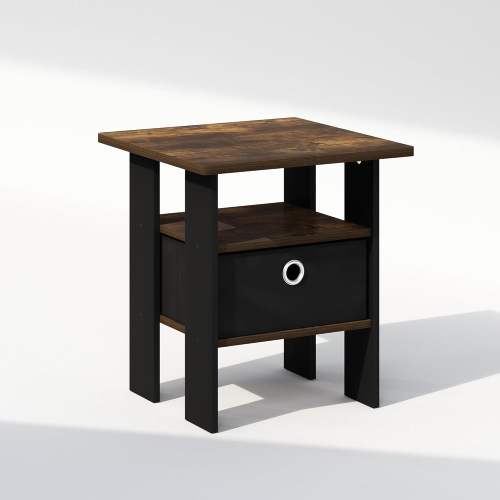 TIDUR Night Stand Open Shelf Design Nightstand W/ Storage Bin Bedside Table End