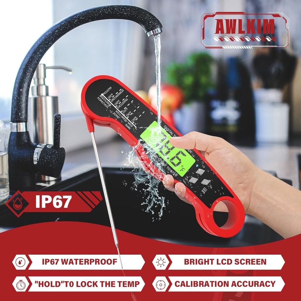 Instant Read Waterproof Meat Thermometer with Backlight - Perfect for Grilling