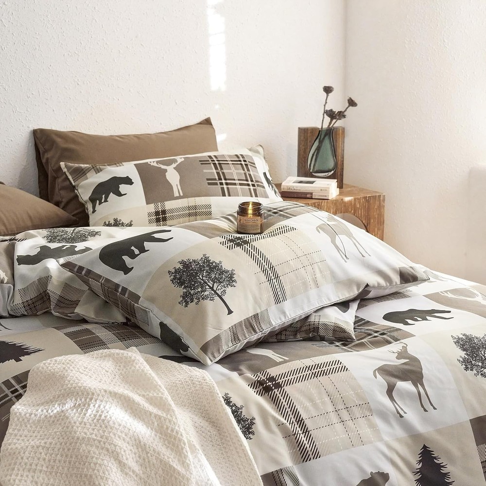 3 Piece Rustic Comforter Set - Lightweight Cabin Bedding for -Round Comfort