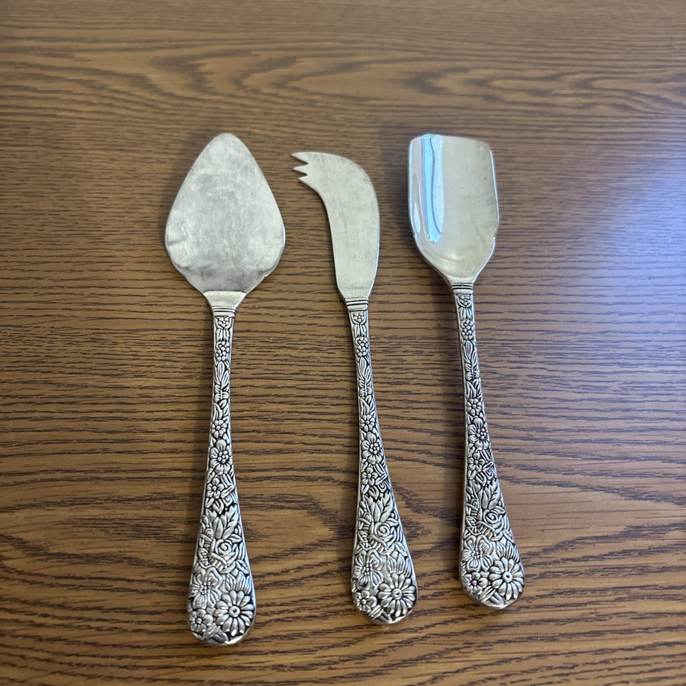 Vintage Olde Bouquet Cheese Set Scoop Knife & Server Silver Plated By Godinger