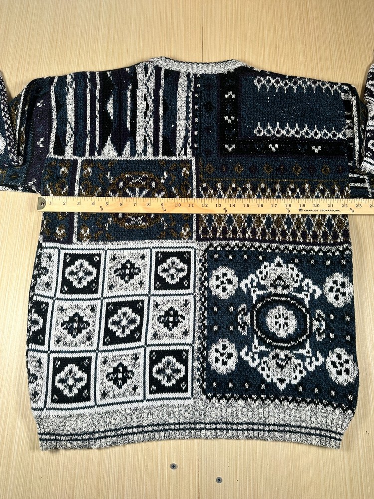 Method Sweater Mens Large Black White Jacquard Knit Acrylic Ribbed Hem Pullover