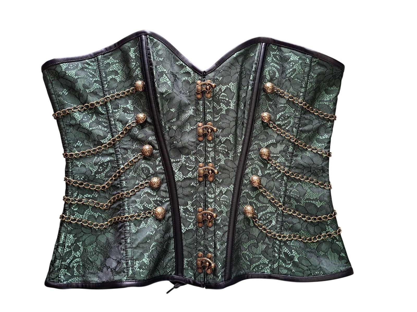 Charmain Corset Women Steampunk Green Brocade Chains Gothic 2XL Renaissance