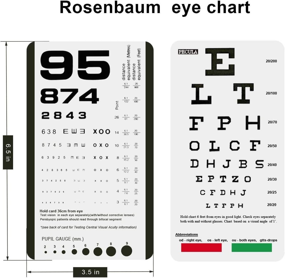 Compact Washable Eye Chart: Snellen & Rosenbaum for Accurate Vision Exams