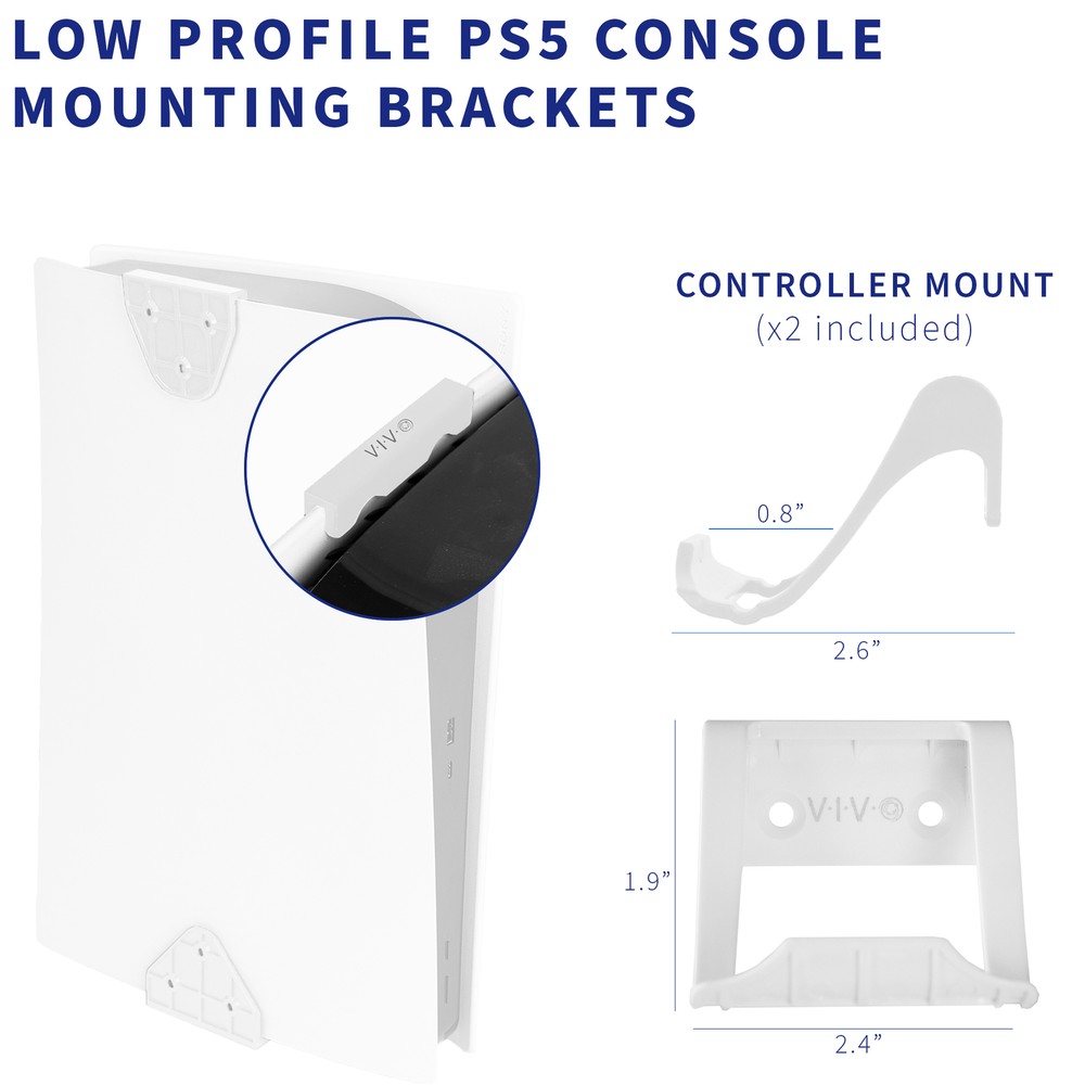 VIVO White Wall & Under Desk Mount Designed for PS5 Console, 2 Controller Mounts