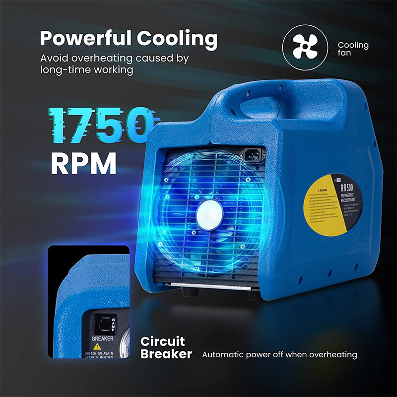 R1234YF 1HP Dual Cylinder Refrigerant Recovery Machine Oil-Less Freon Recycling