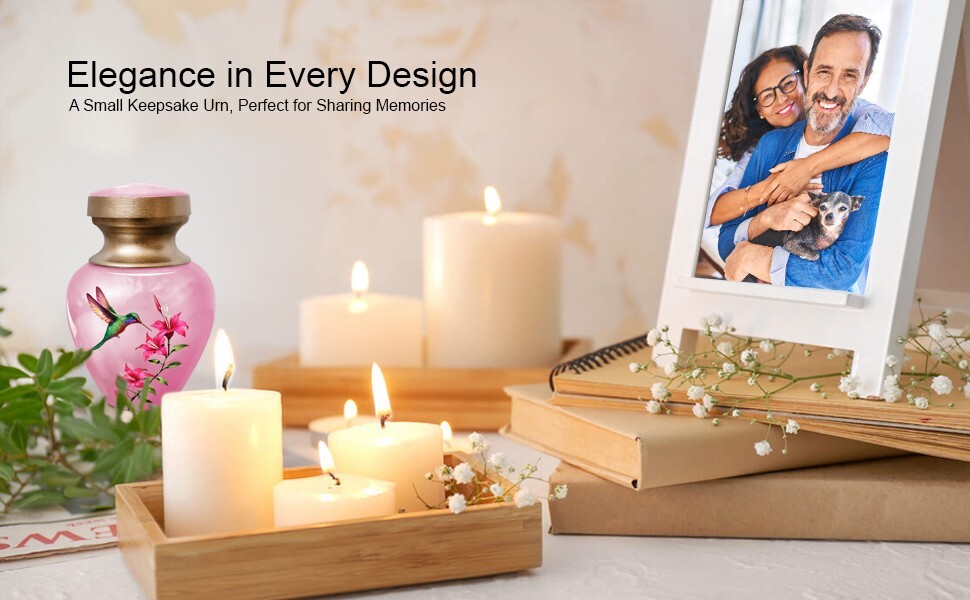 Small Keepsake Cremation Urns for Human Ashes - Pink Hummingbird