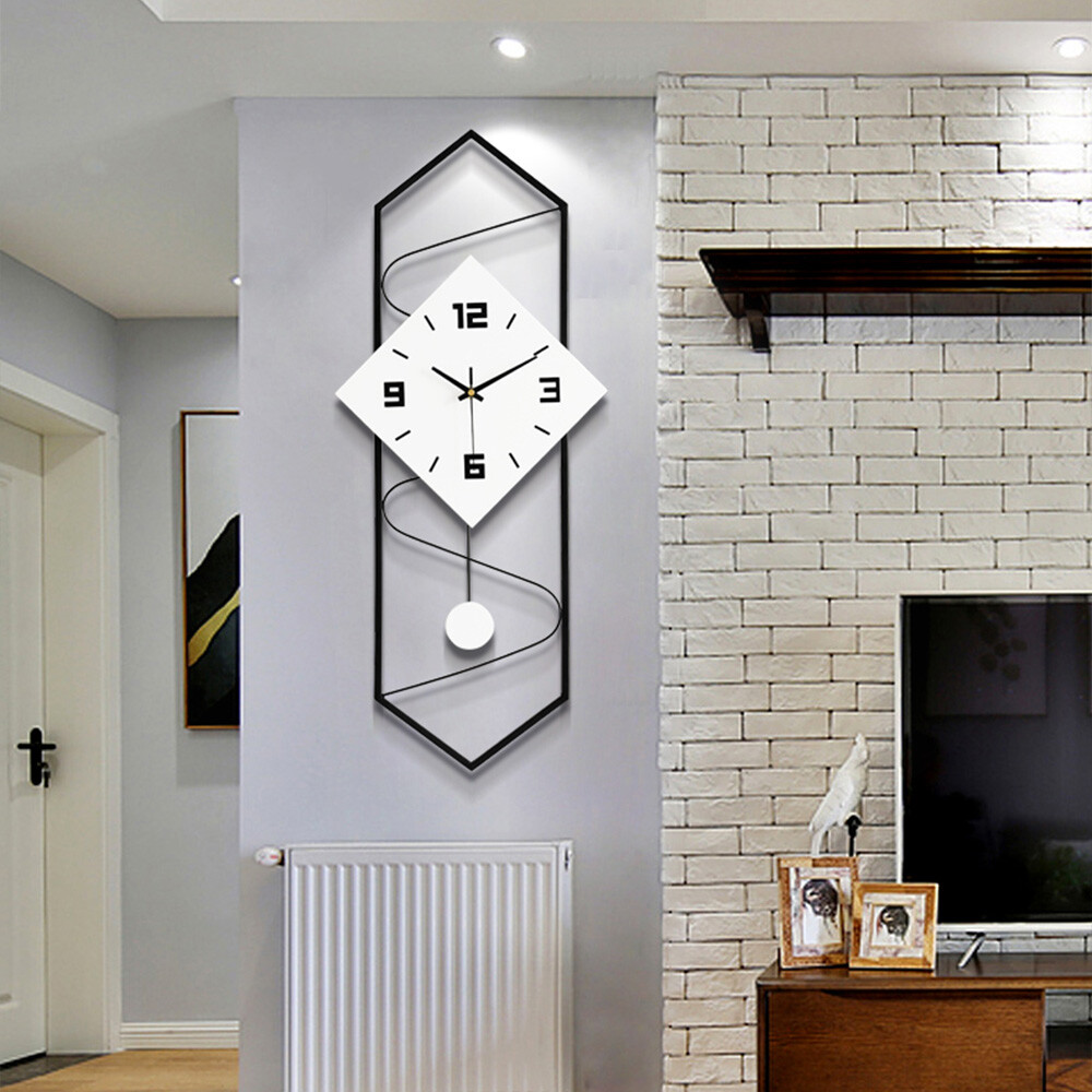 Wall Clock Modern Pendulum Wall Clock with Silent Movement Metal+ Solid Wood