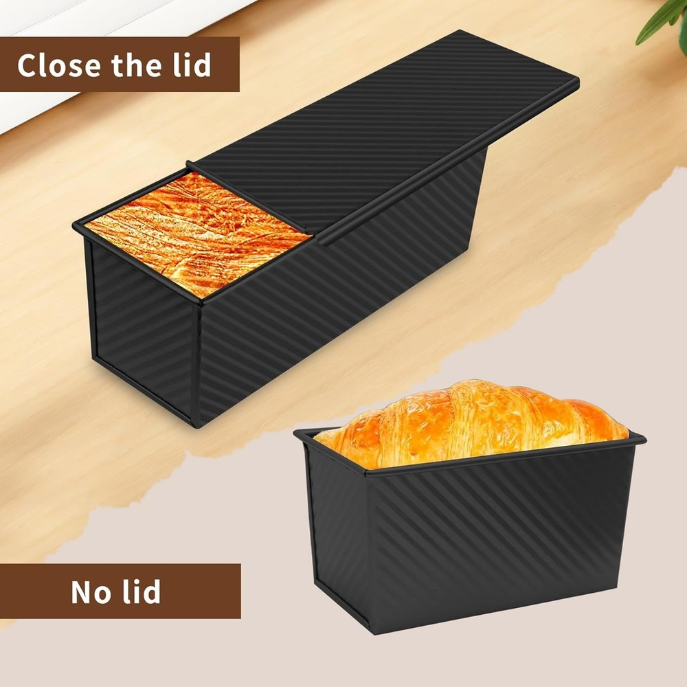 Black Pullman Loaf Pan with Lid, 13 Inch Pullman Bread Pan with Cover, 2.2LB ...