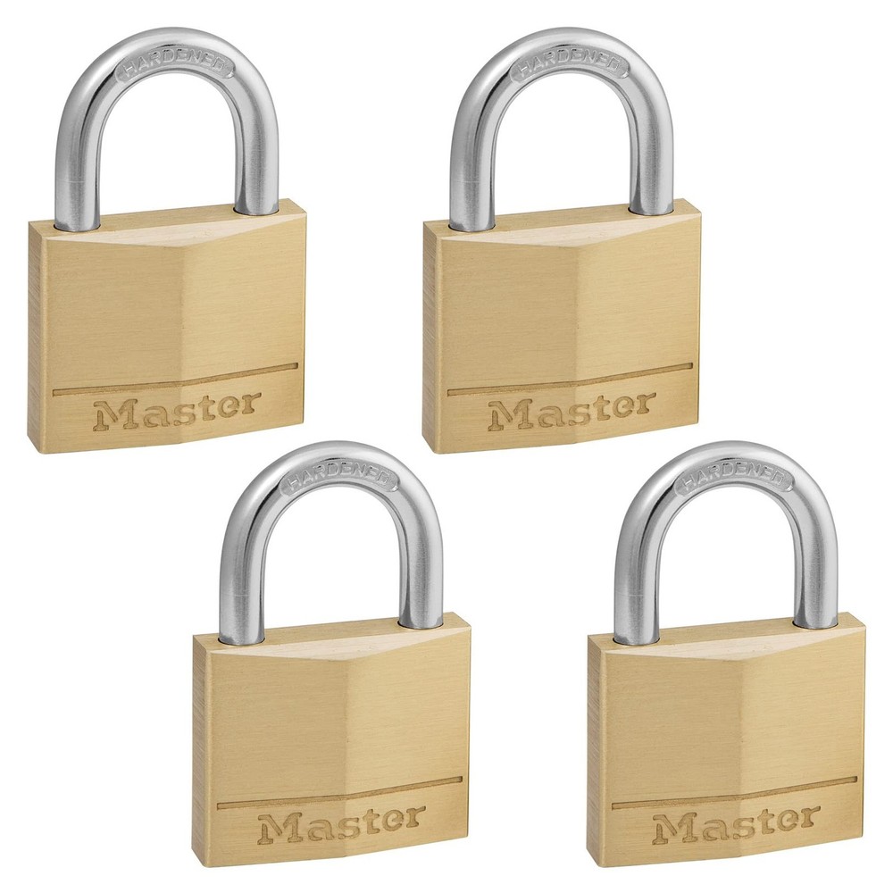 Master Lock 140Q Solid Keyed Alike Padlocks, 4 Pack, Brass, Silver