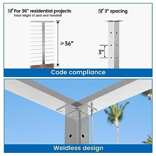 Corner Cable Railing Post 36 Inch 36"x2"x2" T-drilled One-Post Corner post