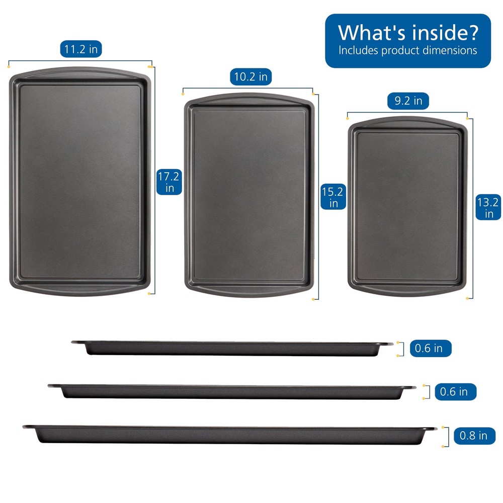 3pc Carbon Steel Nonstick Cookie Sheet Bakeware Set