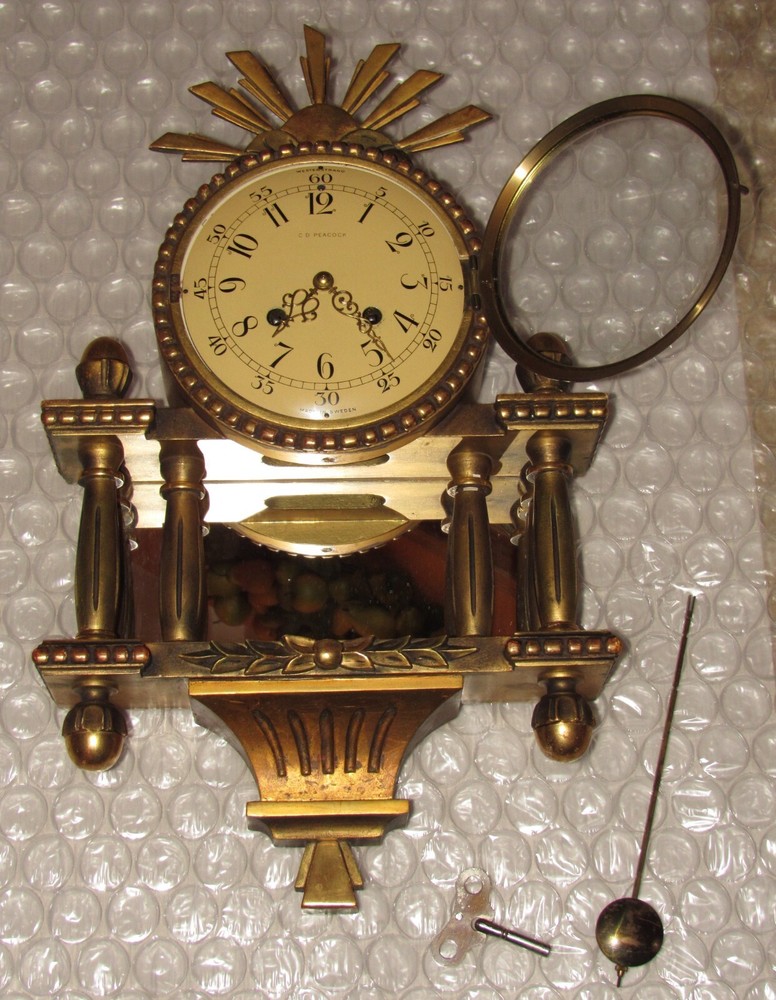 Swedish A.B. Westerstrands & Soner Mirrored Wall Clock 8-Day, Time/Bell Strike