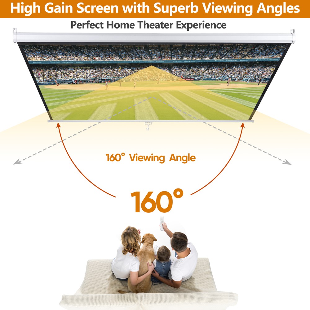 72'' 4:3 HD Manual Pull Down Projection Screen 160° Viewing Angle Home Theater