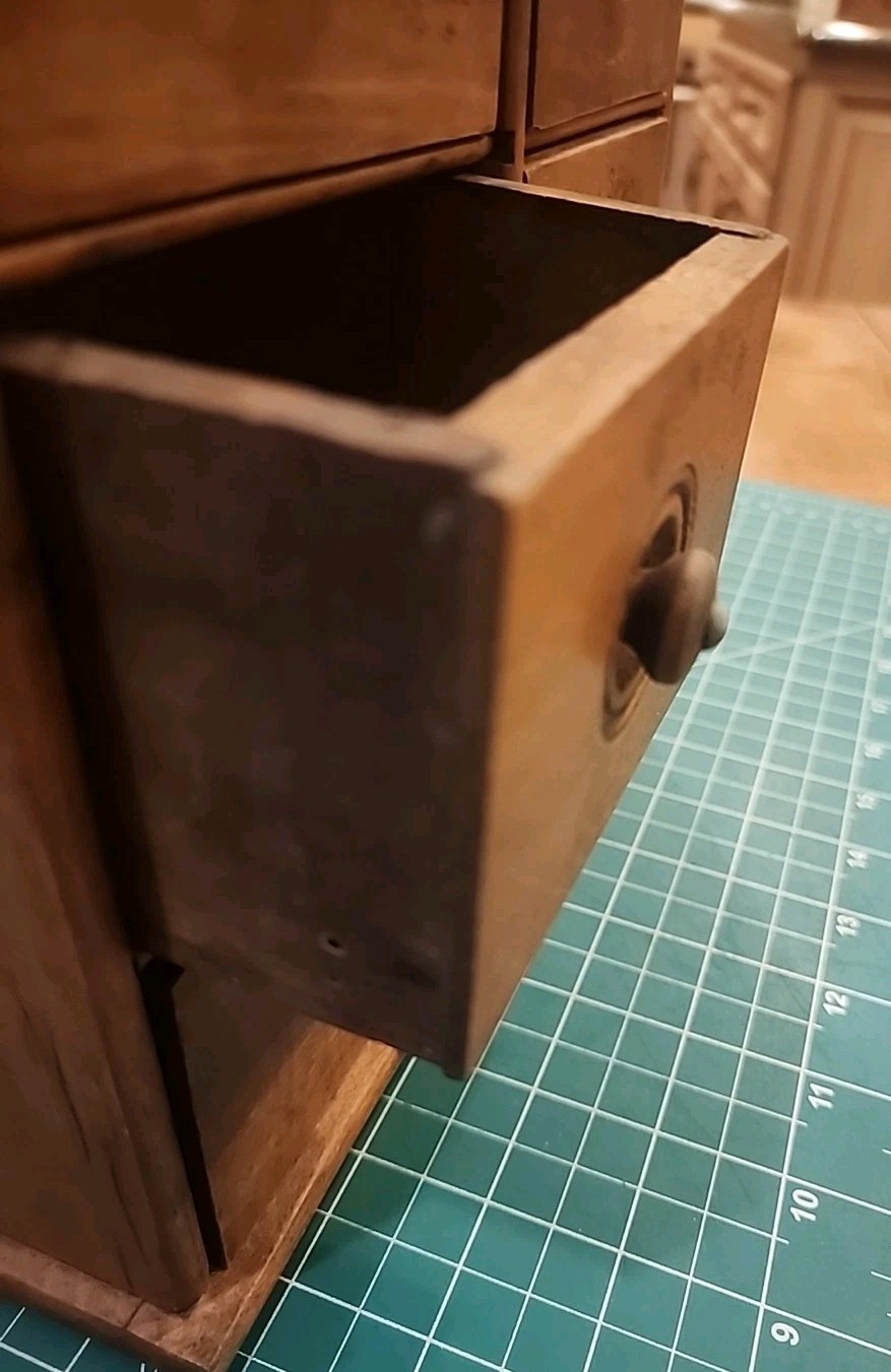 ANTIQUE PRIMITIVE HANGING SPICE CABINET w/ 8 STENCILED DRAWERS - gw!