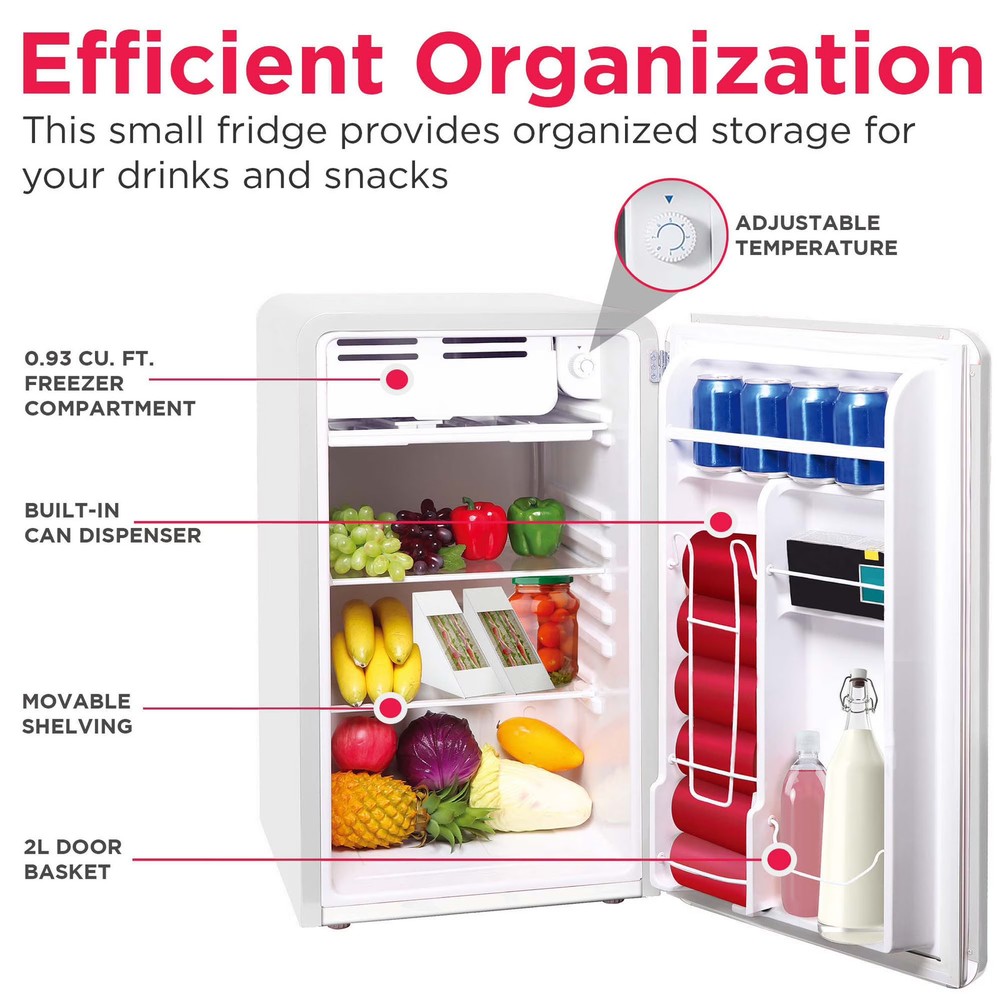 Frigidaire 3.2 Cu Ft Retro Compact Refrigerator, White Mini Fridge with Freezer