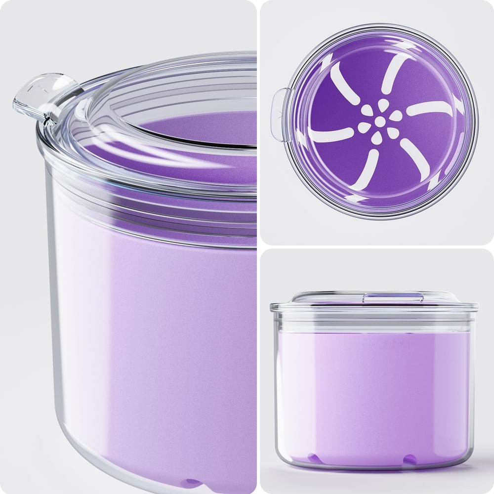 Denture Bath Cup with Cleaning Brush, Large Soaking Container Purple