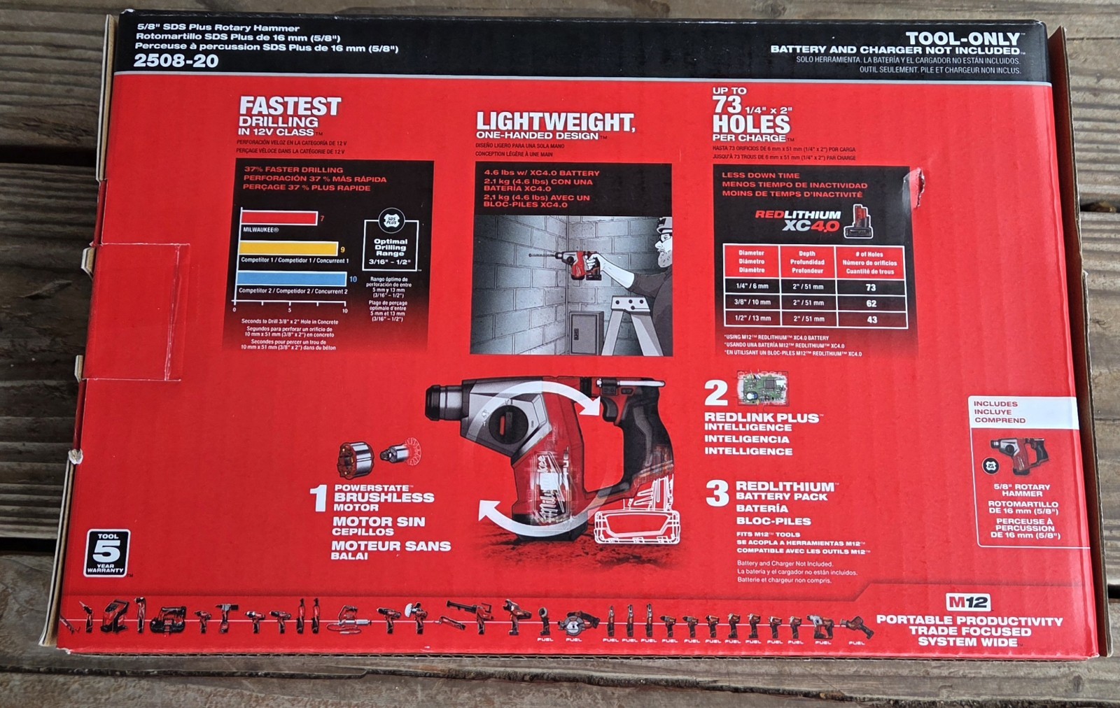 Milwaukee M12 Fuel 5/8" SDS-Plus Rotary Hammer Drill 2508-20 Tool Only - NEW