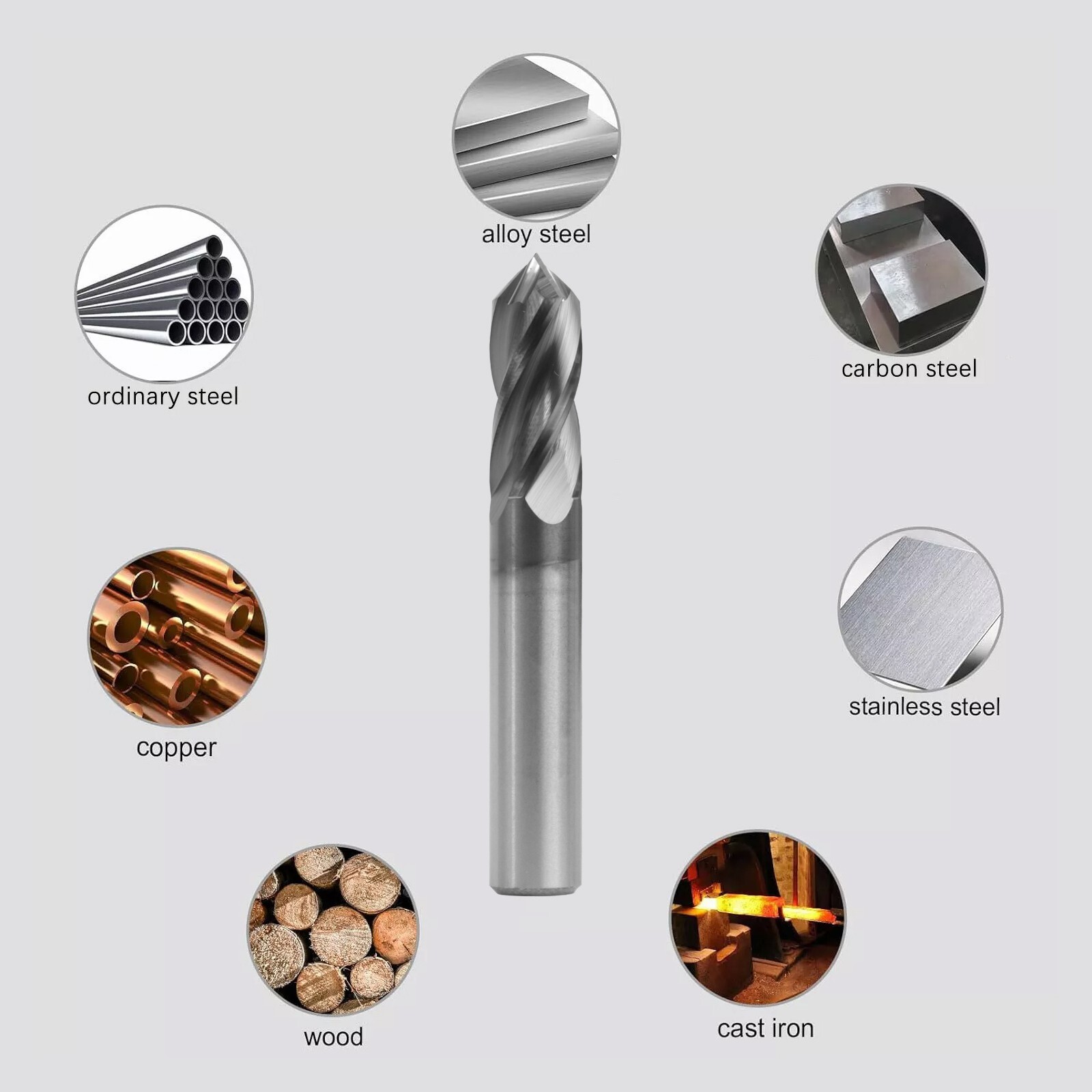 10PCS 4 Flute 90 Degree 3/8"x1"x2-1/2" Solid Carbide Drill Mill - AlTiN Coated