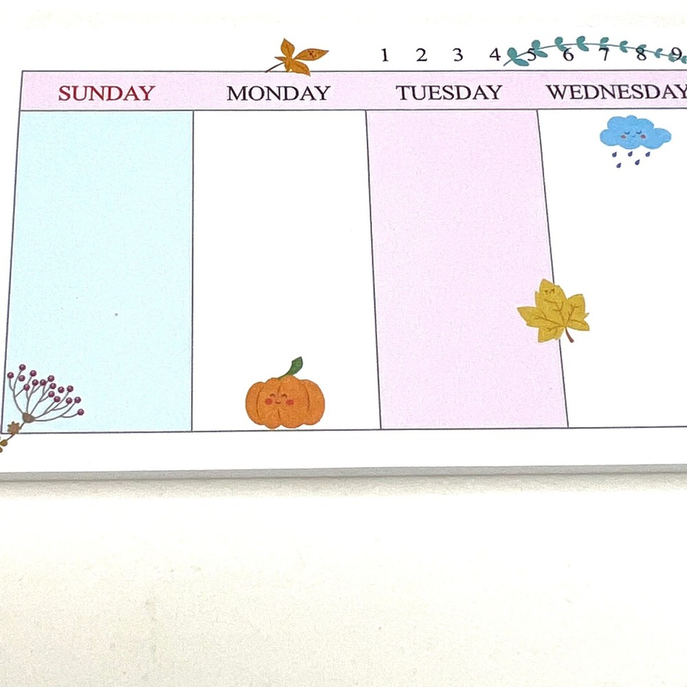 Fall Weekly Calendar Sticky Note Pad Planner Calendar