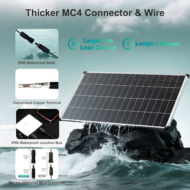 200W N-Type Mono Solar Panel 18V 16BB for RV Camper Boat O Battery System