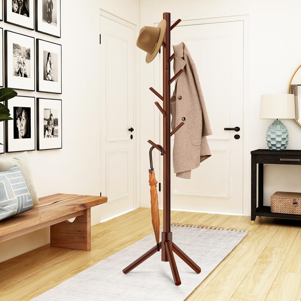 Coat Rack, Freestanding Coat Rack with 8 Hooks and 3 Adjustable Size Tree Coa...