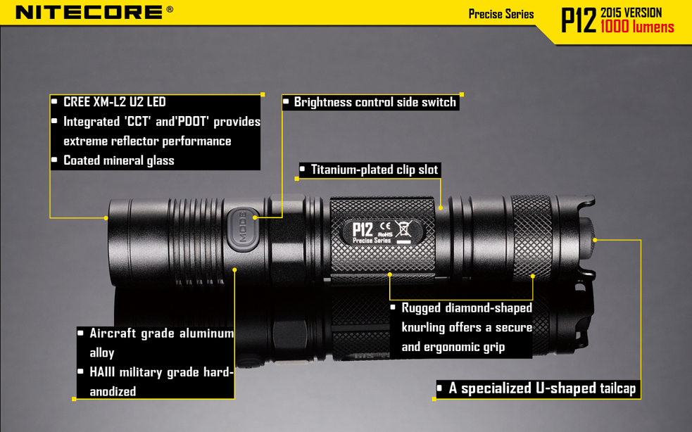 Nitcore P12 Flashlight - 1000 Lumens XM-L2 U2 2015 Edition