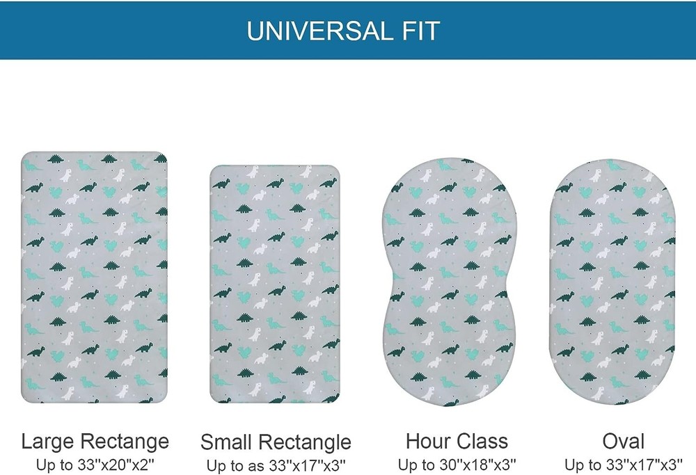 4-Pack Bassinet Fitted Sheets Universal Fit Rectangle/Oval/Hourglass Gray White