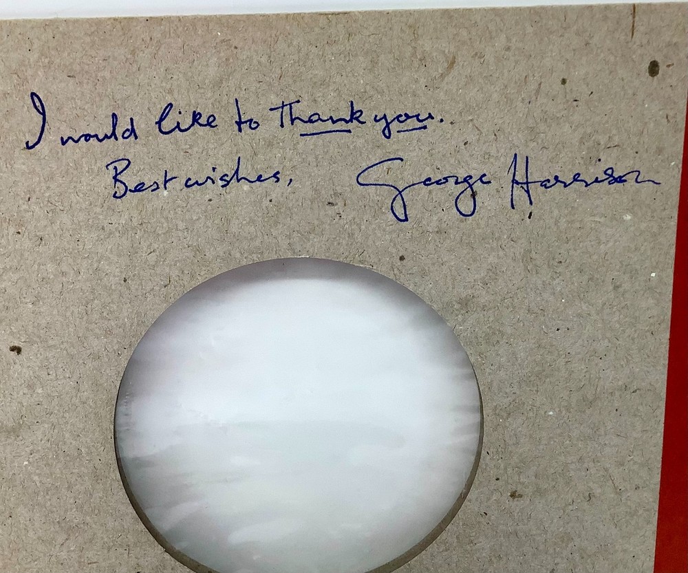 1970 George Harrison My Sweet Lord/What Is Life 45 Record Signed w/ Inscription