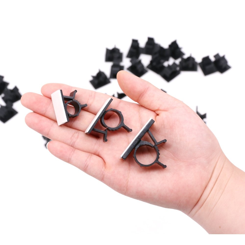 100Pcs 3 Sizes Adjustable Multipurpose Self-Adhesive Cable Clips Wire Black