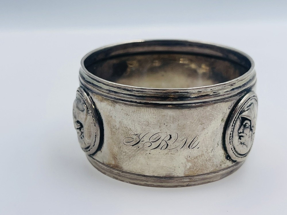 Antique Coin Silver Rare Medallion Pattern Napkin Ring