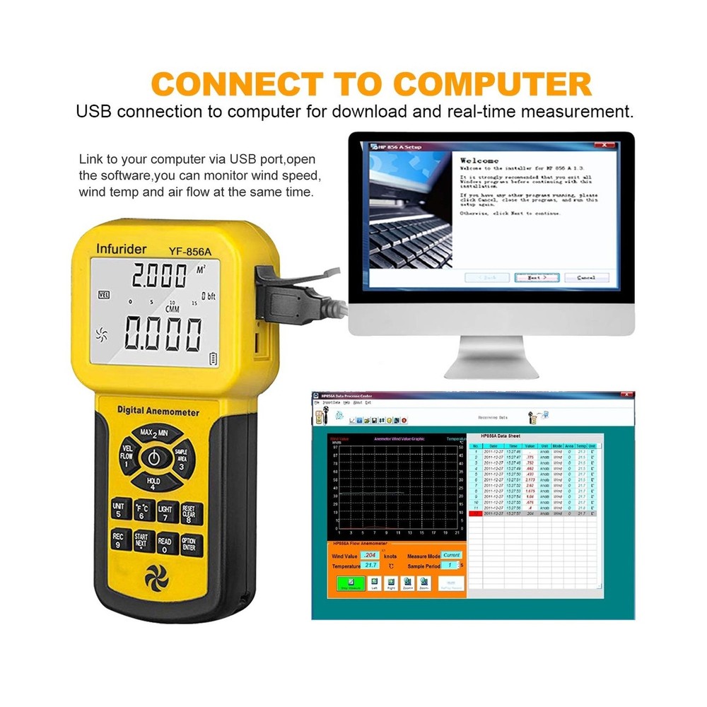 INFURIDER Handheld Digital Anemometer YF-856A Split Type Wind Speed Meter Win...