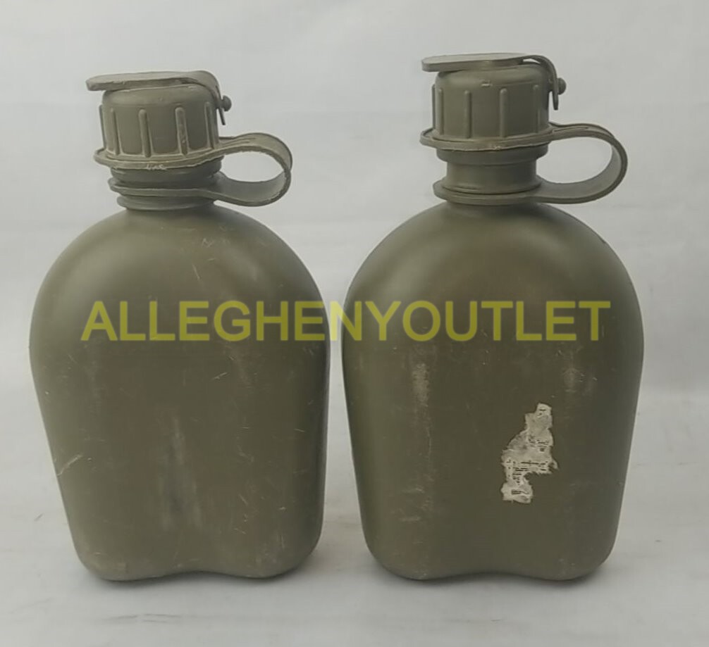 2 Pack US Military 1 Quart OD Hard Plastic Canteen, NBC Cap, Heavy Duty VGC
