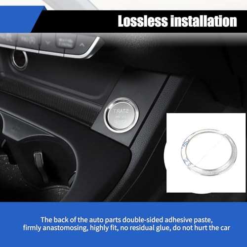 Car Engine Start Button Decals, Start Stop Push Botton Cover 2 PCS Silver