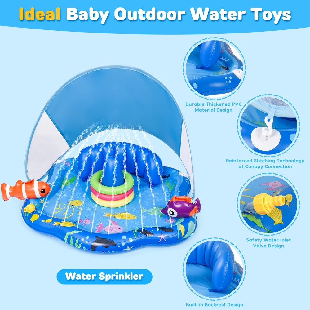 Baby Pool Float with Sprinkler, Inflatable Baby Splash Pad with Stackable Rin...