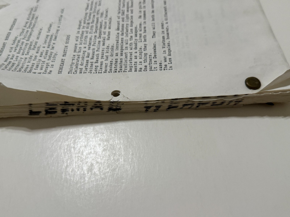 Early LETHAL WEAPON Movie Script - 109pg Version - Missing Cover