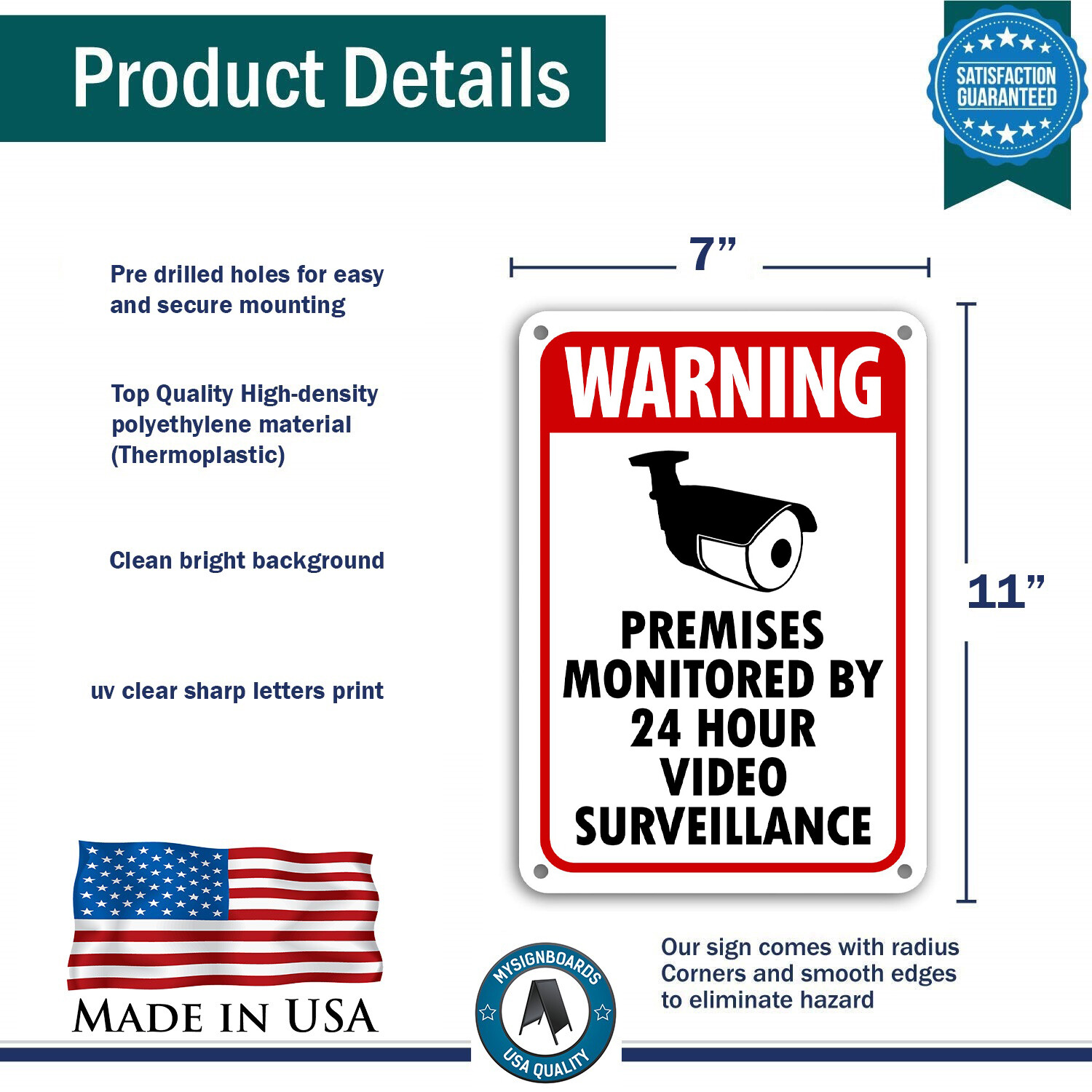 WARNING SIGNS 24 HOUR VIDEO SURVEILLANCE SECURITY SIGN - CCTV CAMERA SIGN