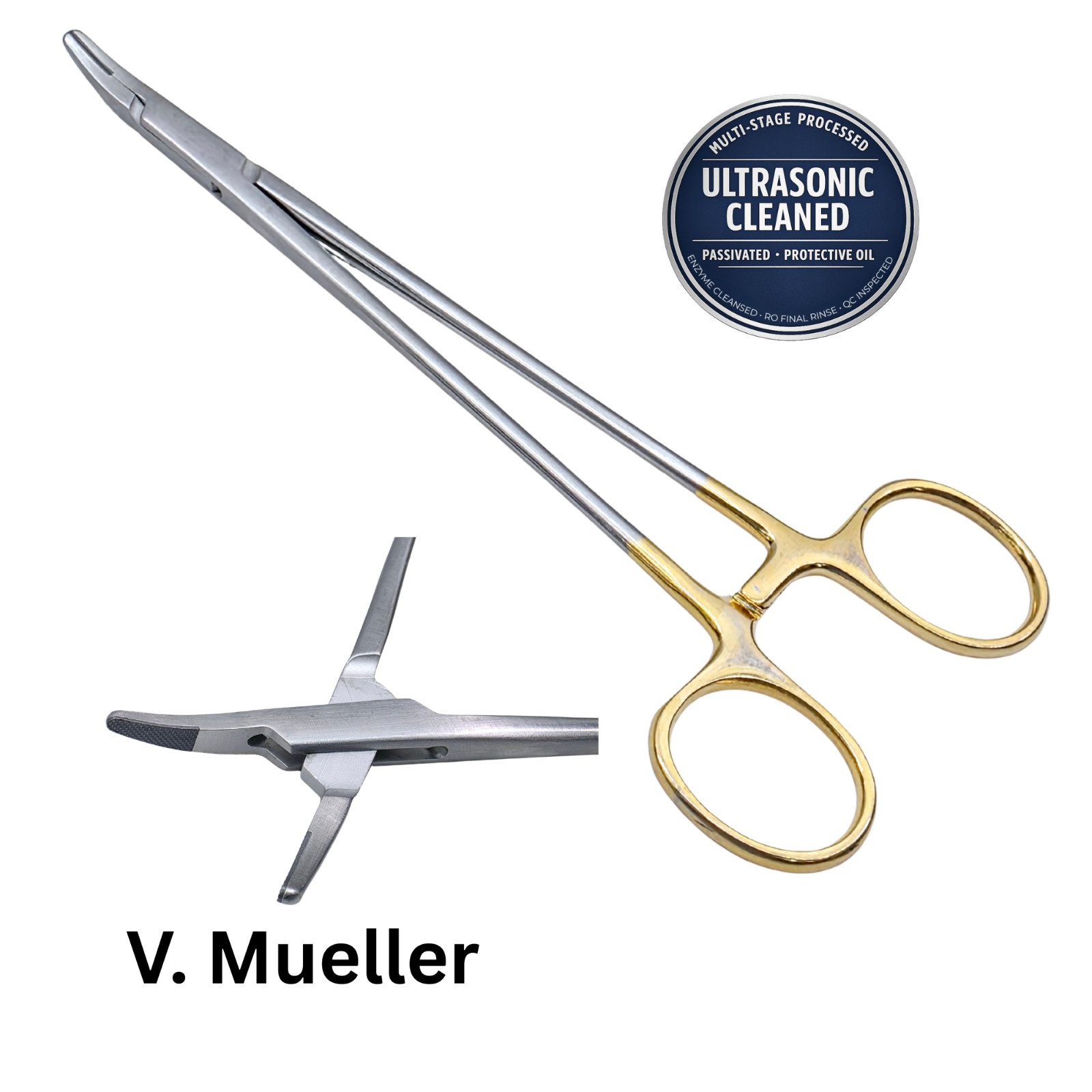 V. Mueller SU16122 Vital Heaney Needle Holder Curved TC 8" - Ultrasonic Cleaned