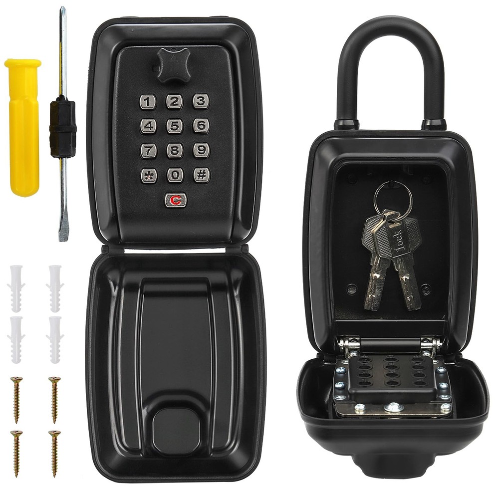 Key Lock Box for Outside, Waterproof Key Lockbox with 12-Digit Push Button Co...