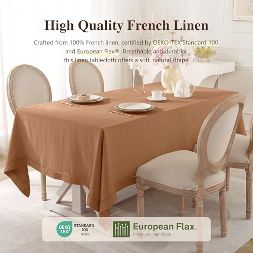 Linen World Fall Linen Tablecloth 90" x 90" x 60" (Rectangular) Beige Hemstitch