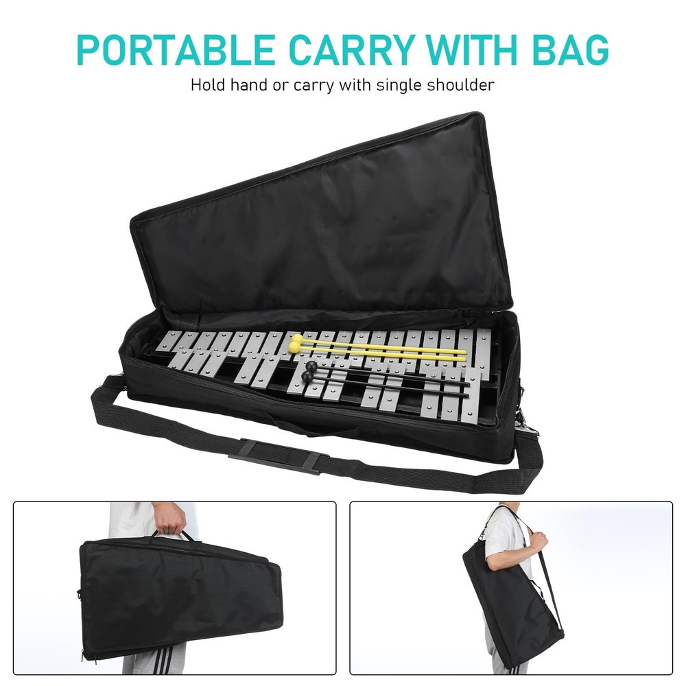 32 Note Glockenspiel Xylophone Percussion Kit with Height Adjustable Stand, D...